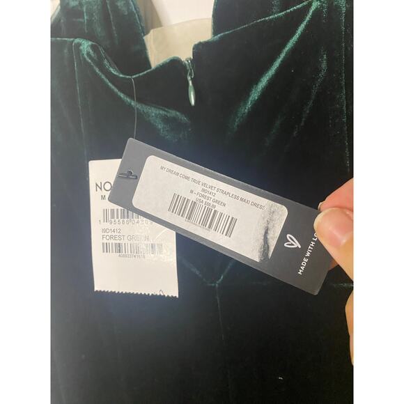 Lulu’s My Dream Come True Forest Green Velvet Strapless Gown Size Medium - Picture 7 of 8